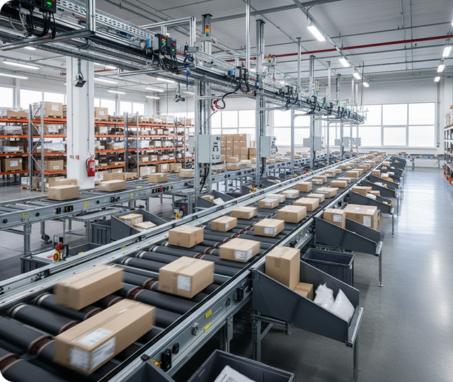 Cross belt sorter working principle showing parcel induction carrier transport and destination discharge
